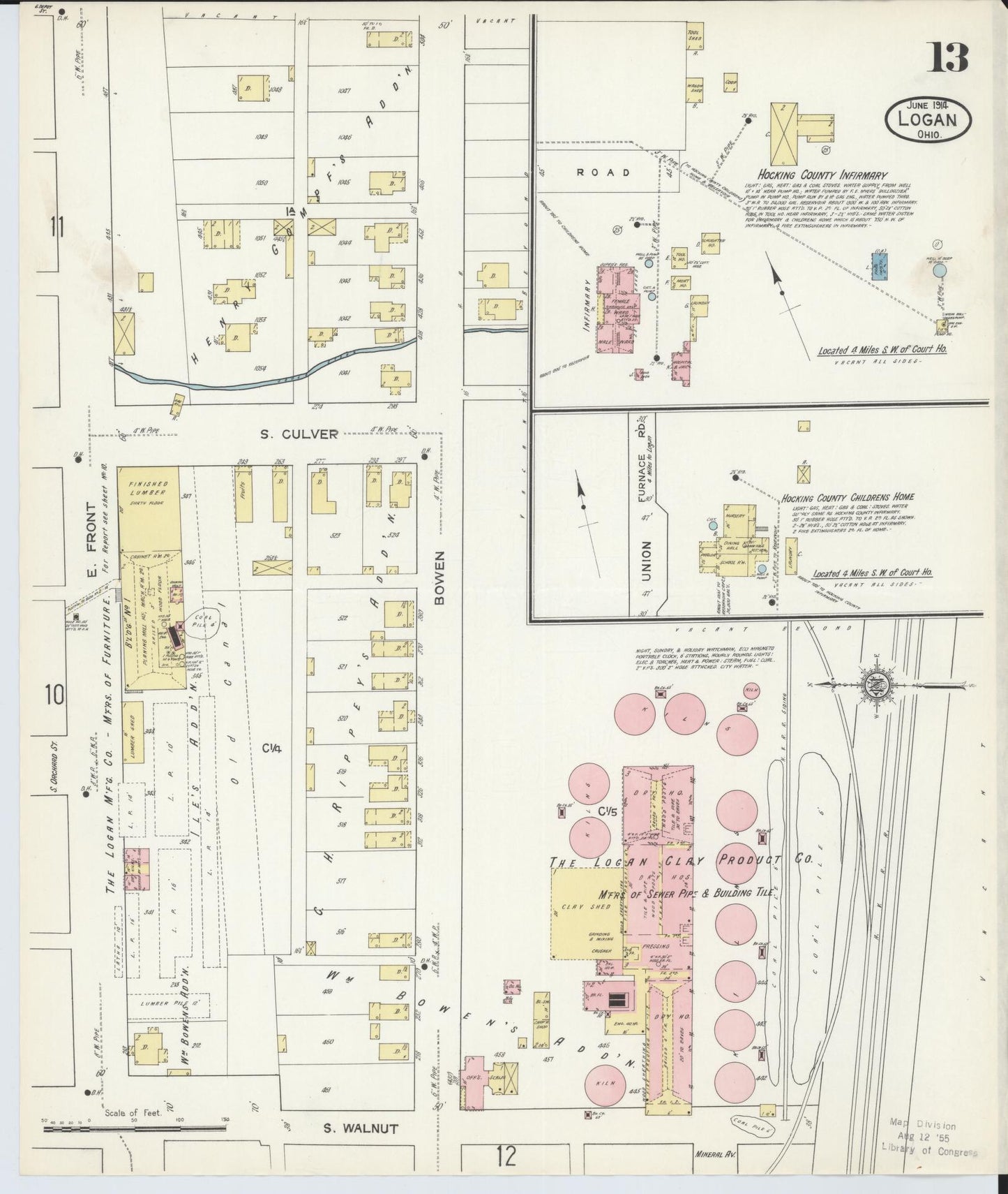 Sanborn Fire Insurance Map from Logan, Hocking County, Ohio (1914), Sheet #0013 - Historic Sanborn Fire Insurance Map Print, vintage old map wall art, antique decor, genealogy gift, Ohio Ohio map