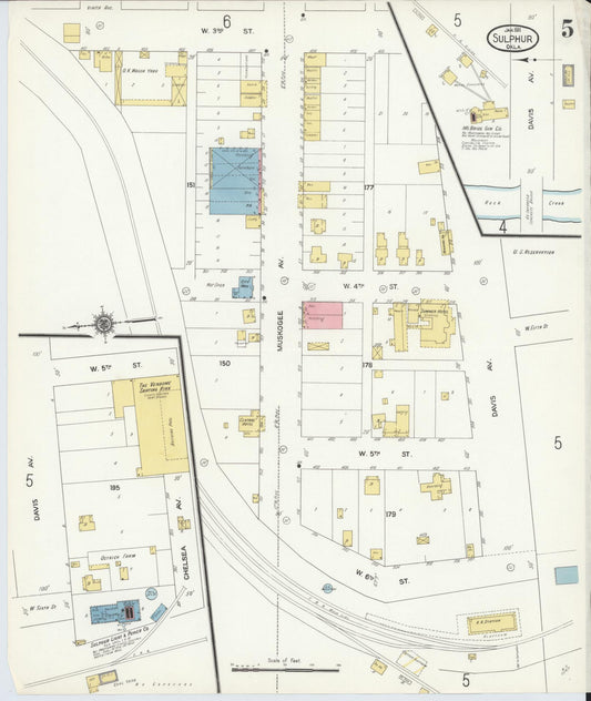 Sanborn Fire Insurance Map from Sulphur, Murray County, Oklahoma (1911), Sheet #0005 - Historic Sanborn Fire Insurance Map Print, vintage old map wall art, antique decor, genealogy gift, Oklahoma Oklahoma map