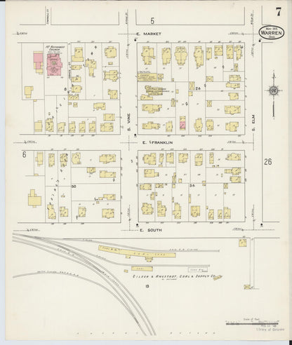 Sanborn Fire Insurance Map from Warren, Trumbull County, Ohio (1915), Sheet #0007 - Complete Map Set gallery image, historic Sanborn map, vintage wall art, Ohio Ohio