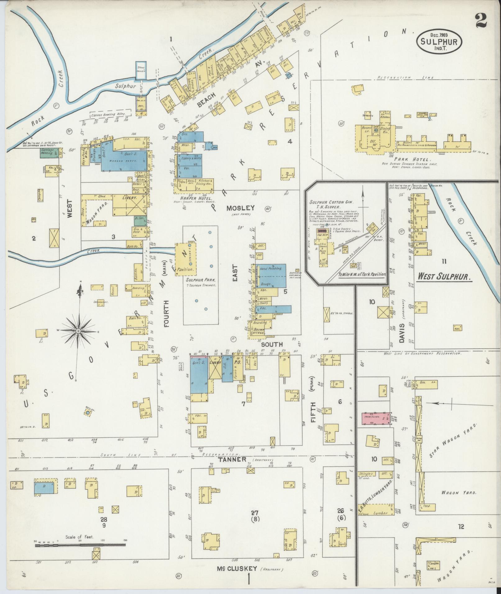 Sanborn Fire Insurance Map from Sulphur, Murray County, Oklahoma (1903), Sheet #0002 - Complete Map Set gallery image, historic Sanborn map, vintage wall art, Oklahoma Oklahoma