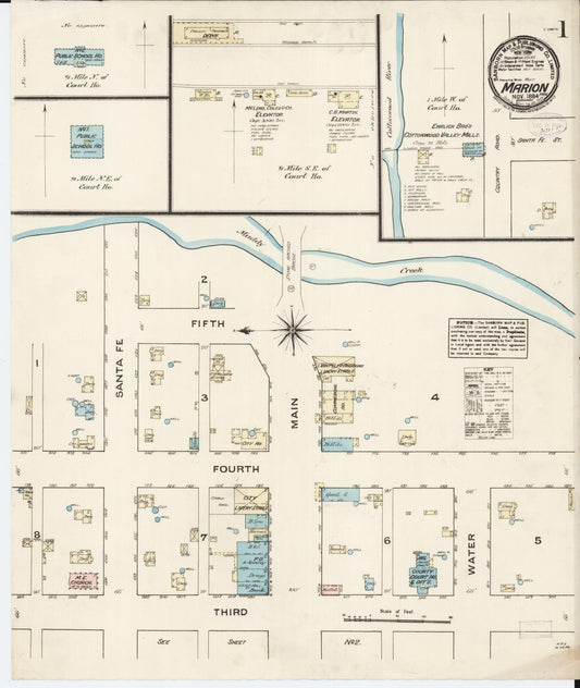 Sanborn Fire Insurance Map from Marion, Marion County, Kansas (1884), Sheet #0001 - Historic Sanborn Fire Insurance Map Print, vintage old map wall art, antique decor, genealogy gift, Kansas Kansas map