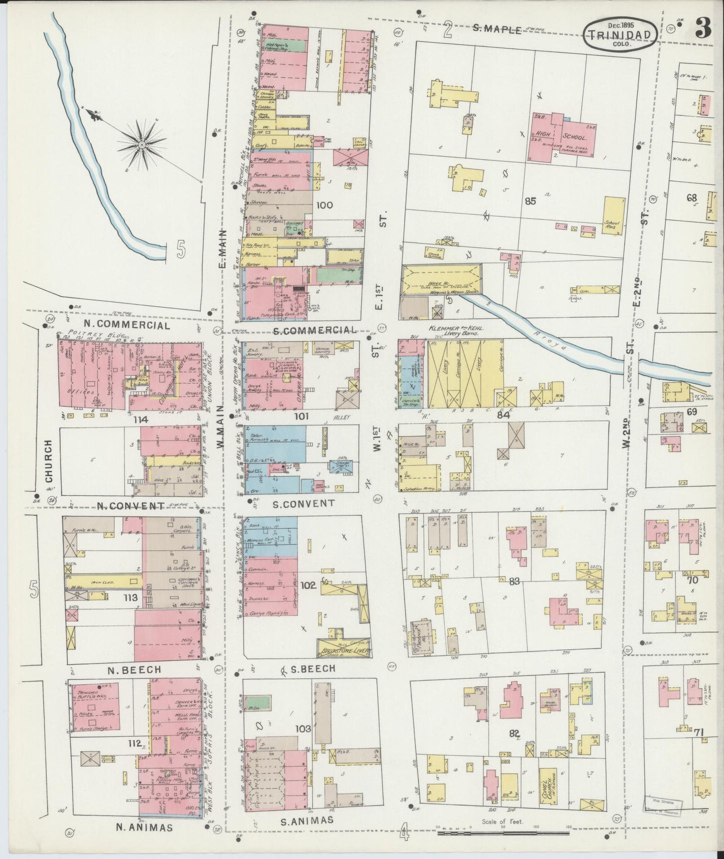 Sanborn Fire Insurance Map from Trinidad, Las Animas County, Colorado (1895), Sheet #0003 - Historic Sanborn Fire Insurance Map Print, vintage old map wall art, antique decor, genealogy gift, Colorado Colorado map