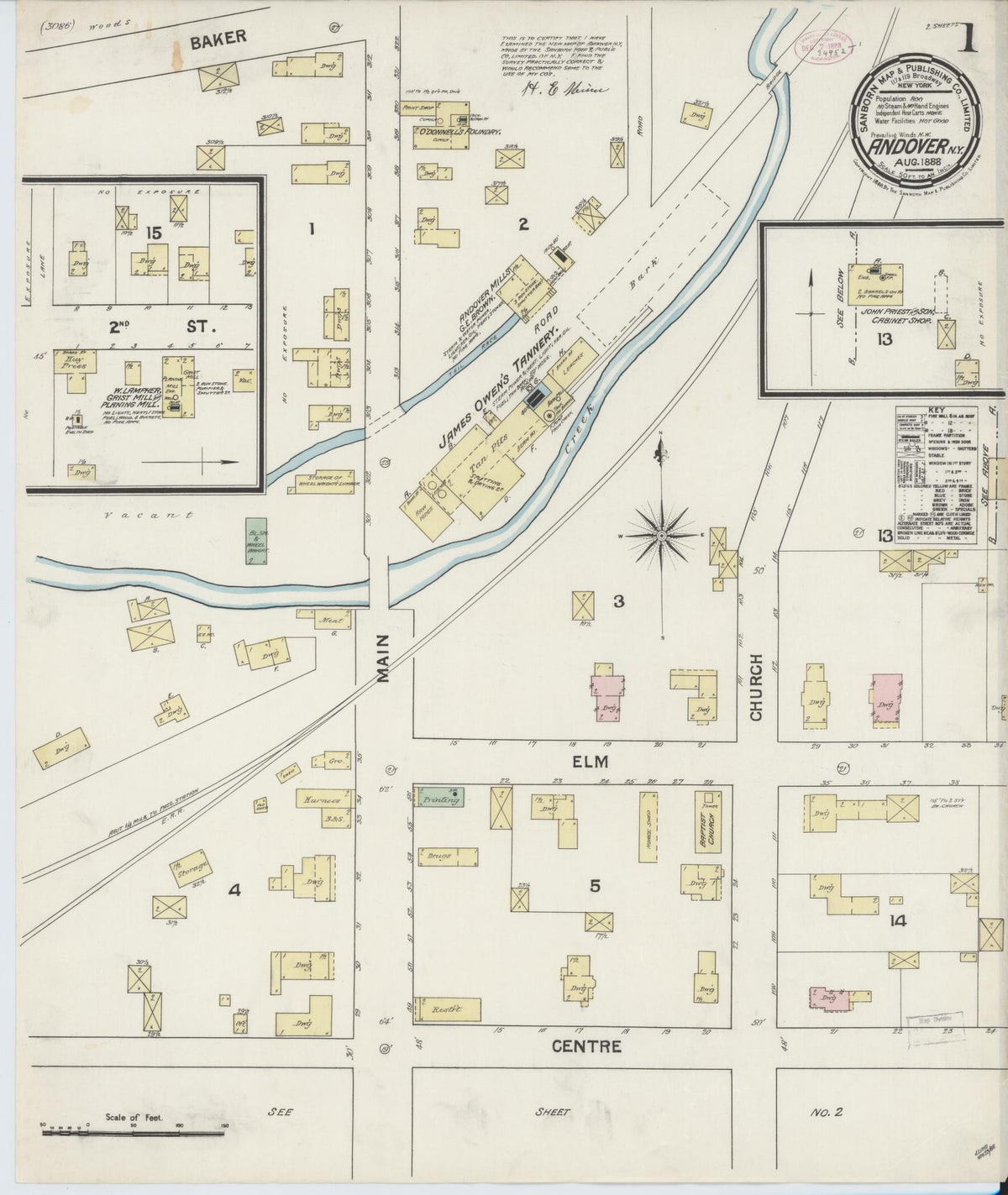 Sanborn Fire Insurance Map from Andover, Allegany County, New York (1888), Sheet #0001 - Historic Sanborn Fire Insurance Map Print, vintage old map wall art, antique decor, genealogy gift, New York New York map