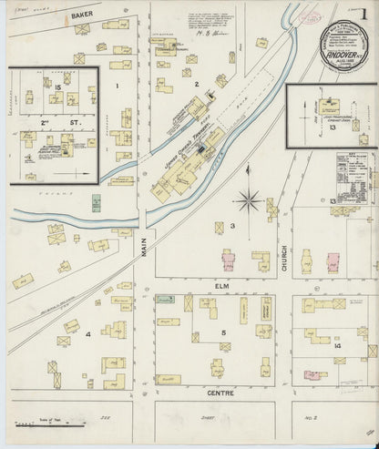 Sanborn Fire Insurance Map from Andover, Allegany County, New York (1888), Sheet #0001 - Historic Sanborn Fire Insurance Map Print, vintage old map wall art, antique decor, genealogy gift, New York New York map