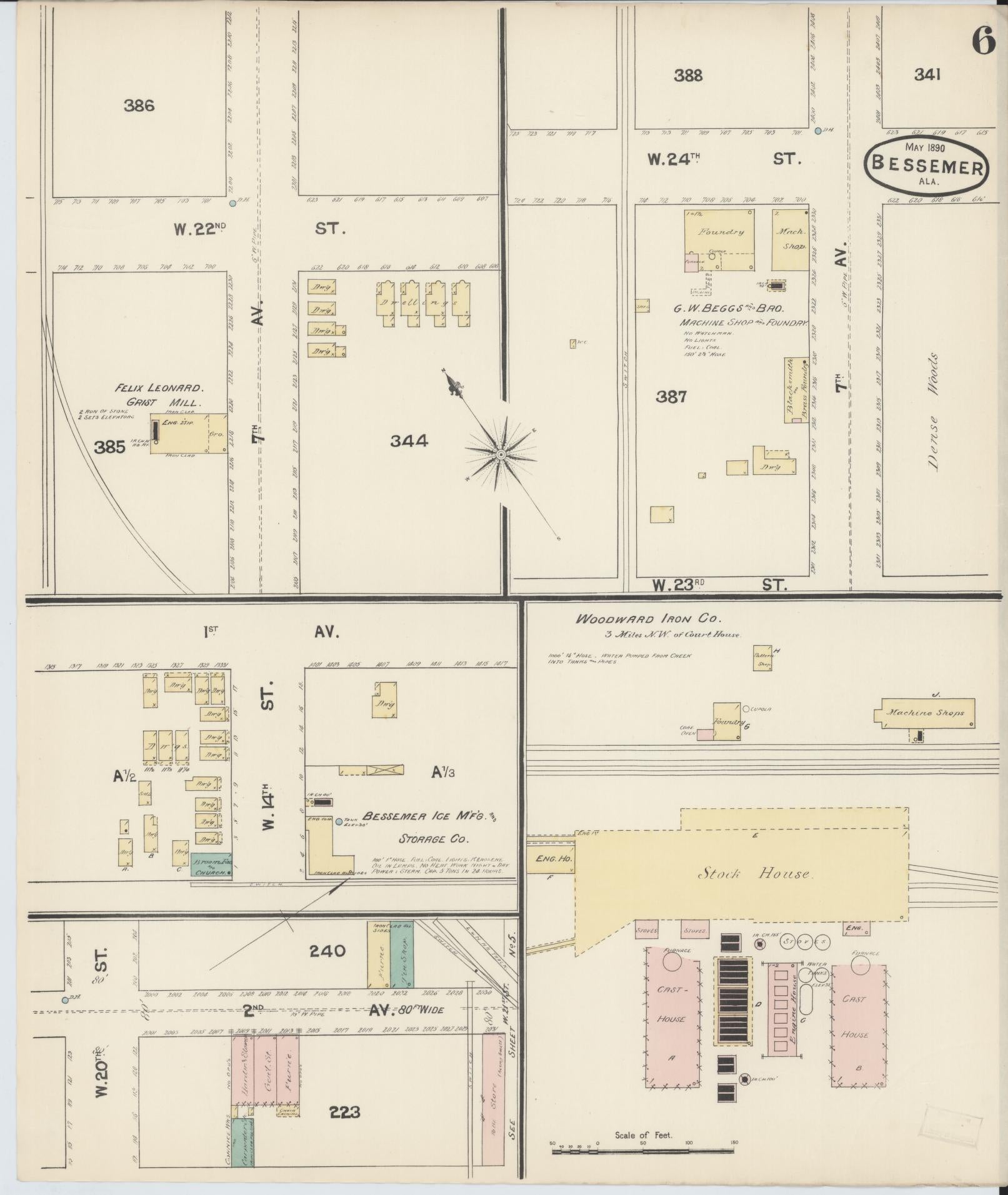 Sanborn Fire Insurance Map from Bessemer, Jefferson County, Alabama (1890), Sheet #0006 - Complete Map Set gallery image, historic Sanborn map, vintage wall art, Alabama Alabama