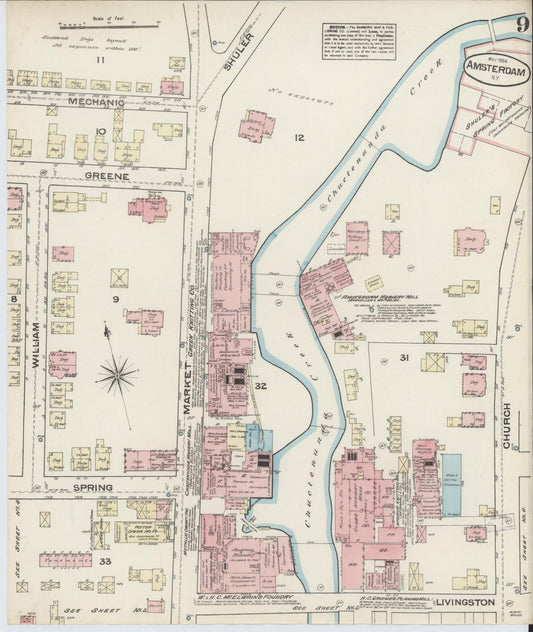 Sanborn Fire Insurance Map from Amsterdam, Montgomery County, New York (1884), Sheet #0009 - Historic Sanborn Fire Insurance Map Print, vintage old map wall art, antique decor, genealogy gift, New York New York map