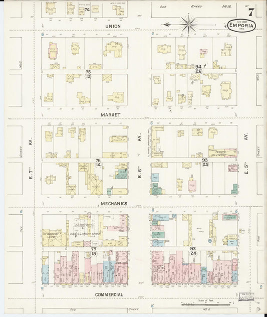Sanborn Fire Insurance Map from Emporia, Lyon County, Kansas (1888), Sheet #0007 - Historic Sanborn Fire Insurance Map Print, vintage old map wall art, antique decor, genealogy gift, Kansas Kansas map