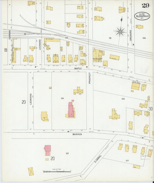 Sanborn Fire Insurance Map from Glens Falls, Warren County, New York (1901), Sheet #0029 - Historic Sanborn Fire Insurance Map Print, vintage old map wall art, antique decor, genealogy gift, New York New York map