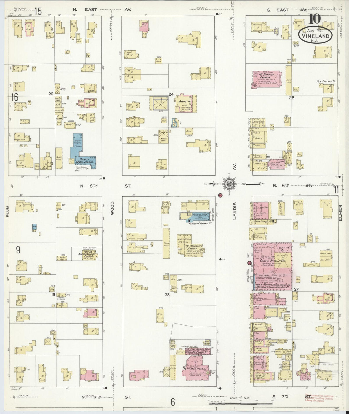 Sanborn Fire Insurance Map from Vineland, Cumberland County, New Jersey (1912), Sheet #0010 - Complete Map Set gallery image, historic Sanborn map, vintage wall art, New Jersey New Jersey