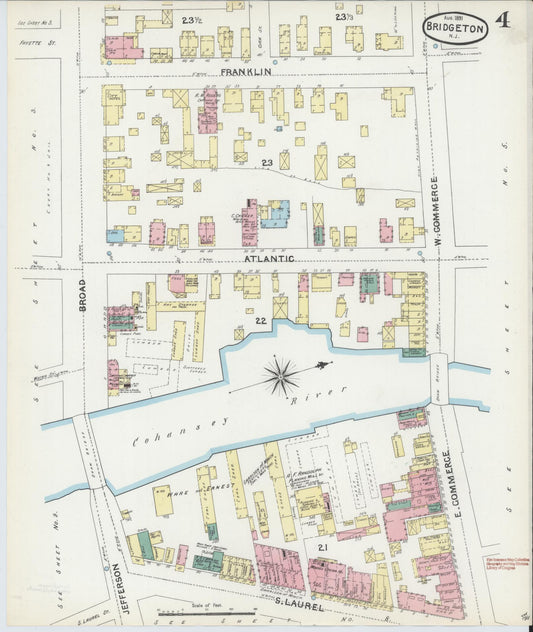 Sanborn Fire Insurance Map from Bridgeton, Cumberland County, New Jersey (1891), Sheet #0004 - Historic Sanborn Fire Insurance Map Print, vintage old map wall art, antique decor, genealogy gift, New Jersey New Jersey map
