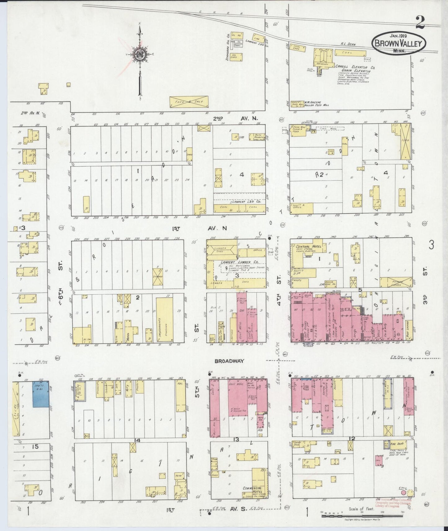 Sanborn Fire Insurance Map from Browns Valley, Traverse County, Minnesota (1919), Sheet #0002 - Complete Map Set gallery image, historic Sanborn map, vintage wall art, Minnesota Minnesota