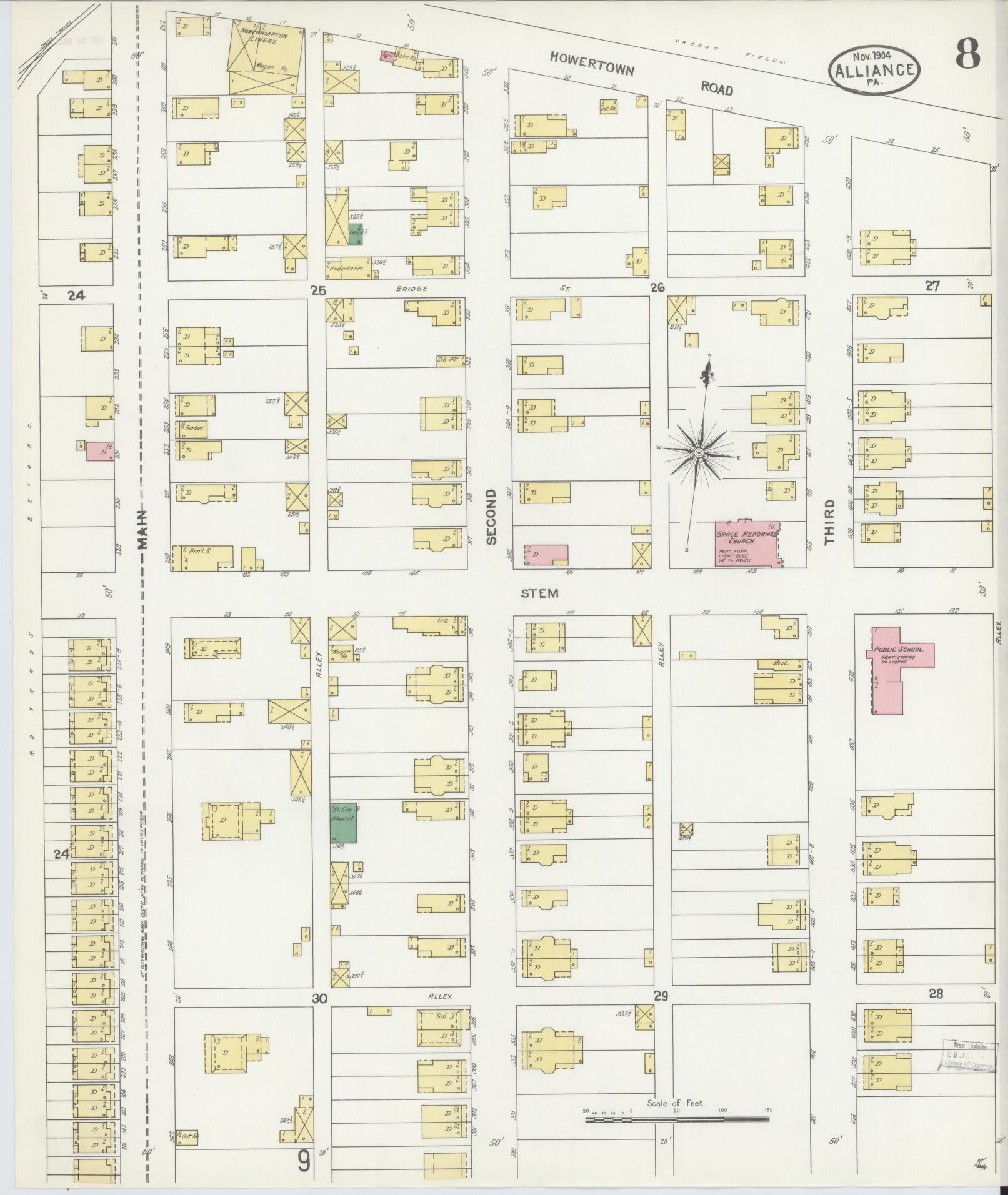 Sanborn Fire Insurance Map from Alliance, Northampton County, Pennsylvania (1904), Sheet #0008 - Historic Sanborn Fire Insurance Map Print, vintage old map wall art, antique decor, genealogy gift, Pennsylvania Pennsylvania map