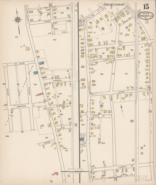 Sanborn Fire Insurance Map from Greenville, Mercer County, Pennsylvania (1922), Sheet #0015 - Historic Sanborn Fire Insurance Map Print, vintage old map wall art, antique decor, genealogy gift, Pennsylvania Pennsylvania map