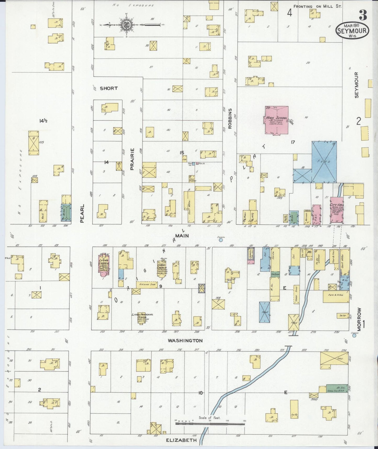 Sanborn Fire Insurance Map from Seymour, Outagamie County, Wisconsin (1910), Sheet #0003 - Historic Sanborn Fire Insurance Map Print, vintage old map wall art, antique decor, genealogy gift, Wisconsin Wisconsin map