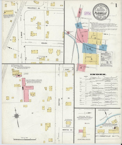Sanborn Fire Insurance Map from Plainville, Hartford County, Connecticut (1911), Sheet #0001 - Complete Map Set gallery image, historic Sanborn map, vintage wall art, Connecticut Connecticut