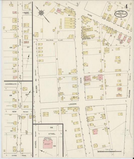 Sanborn Fire Insurance Map from Sykesville, Jefferson County, Pennsylvania (1914), Sheet #0004 - Historic Sanborn Fire Insurance Map Print, vintage old map wall art, antique decor, genealogy gift, Pennsylvania Pennsylvania map