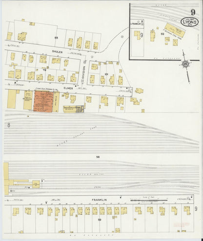 Sanborn Fire Insurance Map from Lyons, Wayne County, New York (1917), Sheet #0009 - Complete Map Set gallery image, historic Sanborn map, vintage wall art, New York New York