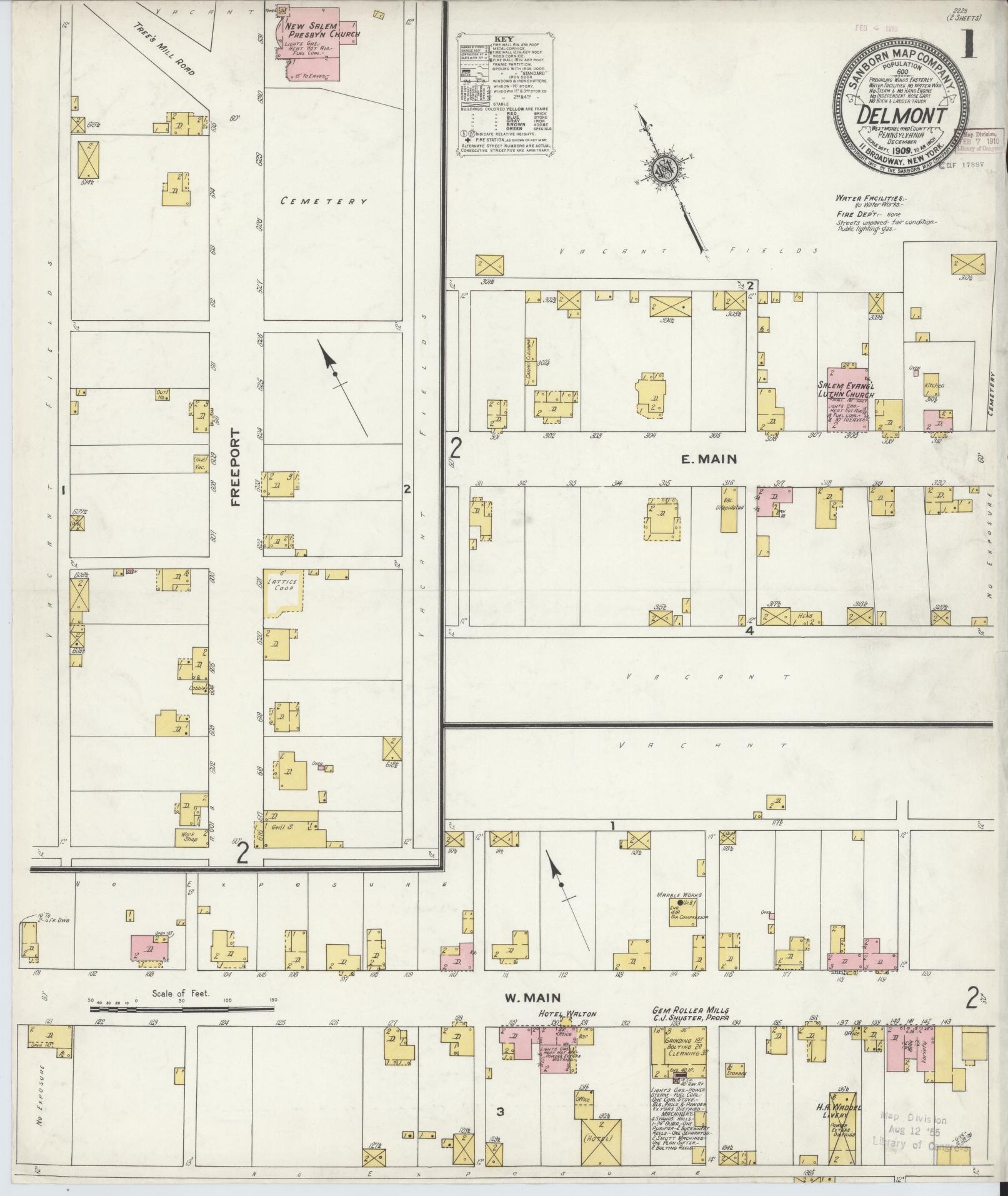 Sanborn Fire Insurance Map from Delmont, Westmoreland County, Pennsylvania (1909), Sheet #0001 - Historic Sanborn Fire Insurance Map Print, vintage old map wall art, antique decor, genealogy gift, Pennsylvania Pennsylvania map