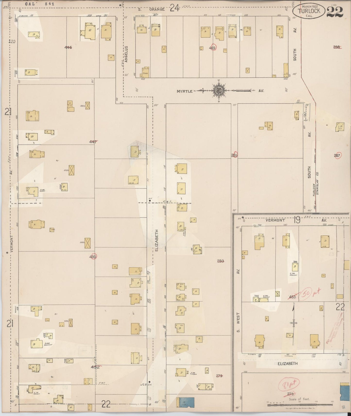 Sanborn Fire Insurance Map from Turlock, Stanislaus County, California (1943), Sheet #0022 - Complete Map Set gallery image, historic Sanborn map, vintage wall art, California California