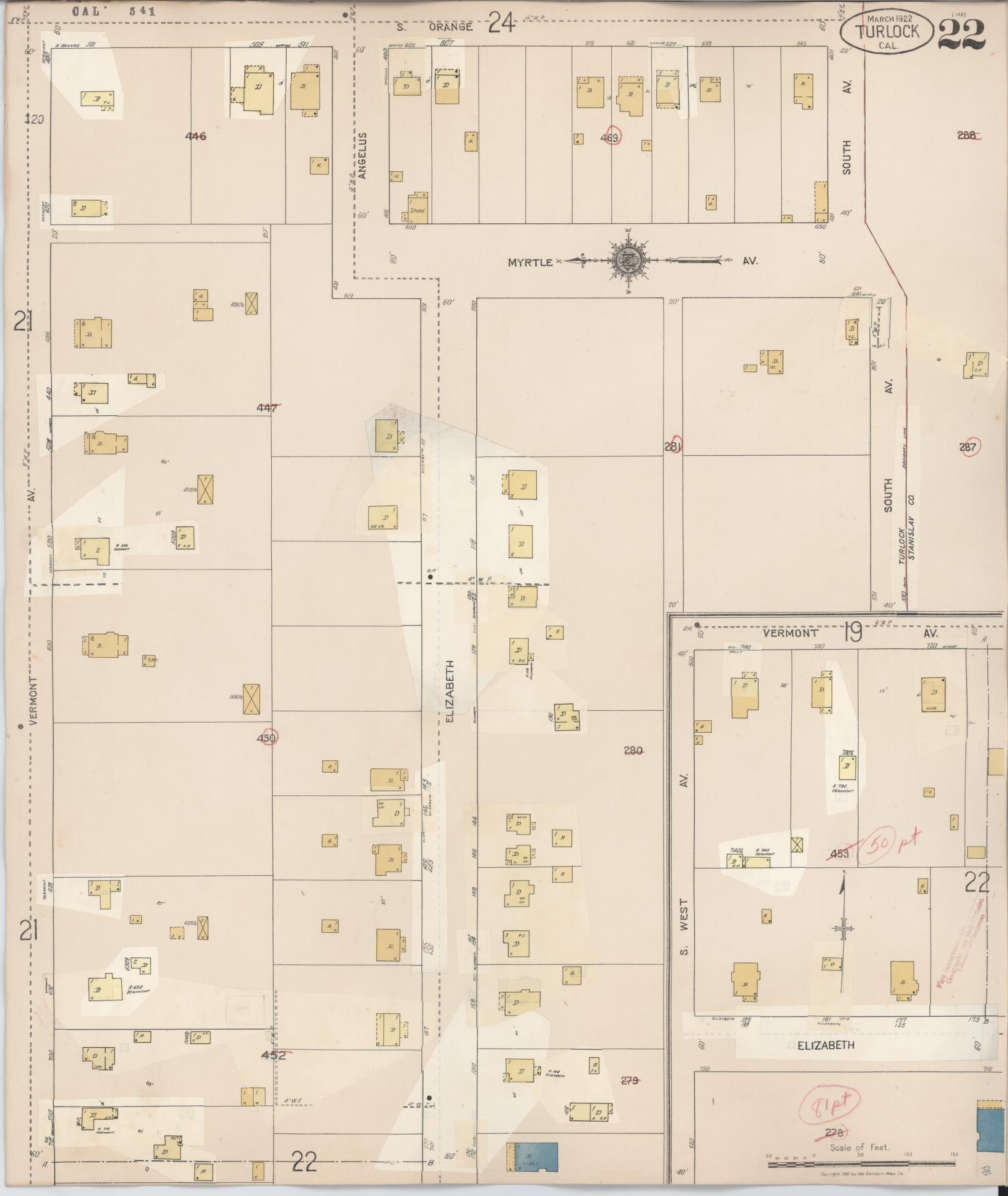 Sanborn Fire Insurance Map from Turlock, Stanislaus County, California (1943), Sheet #0022 - Complete Map Set gallery image, historic Sanborn map, vintage wall art, California California