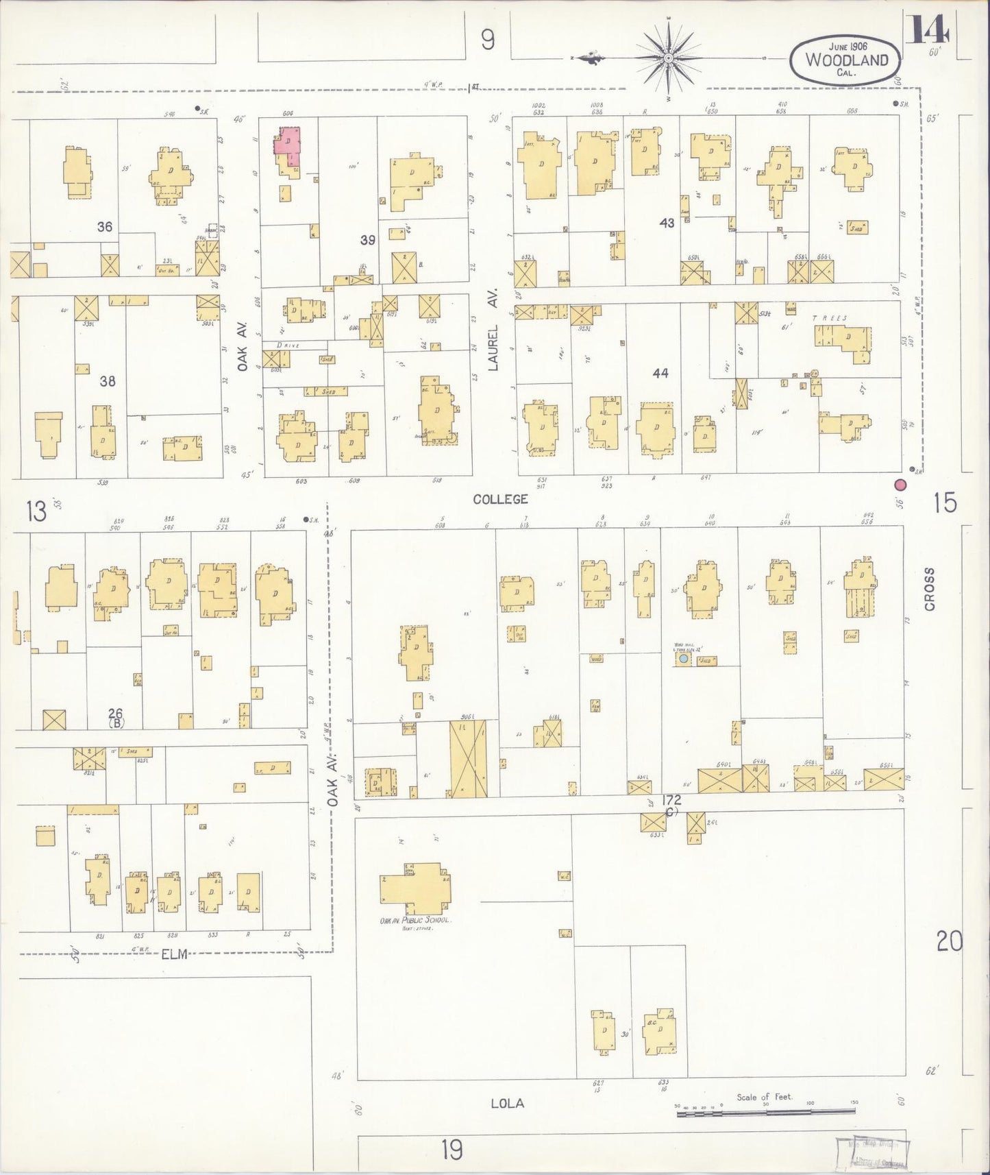 Sanborn Fire Insurance Map from Woodland, Yolo County, California (1906), Sheet #0014 - Complete Map Set gallery image, historic Sanborn map, vintage wall art, California California