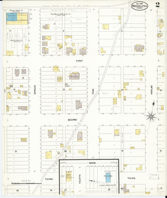 Sanborn Fire Insurance Map from Magdalena, Socorro County, New Mexico (1908), Sheet #0002 - Historic Sanborn Fire Insurance Map Print, vintage old map wall art, antique decor, genealogy gift, New Mexico New Mexico map