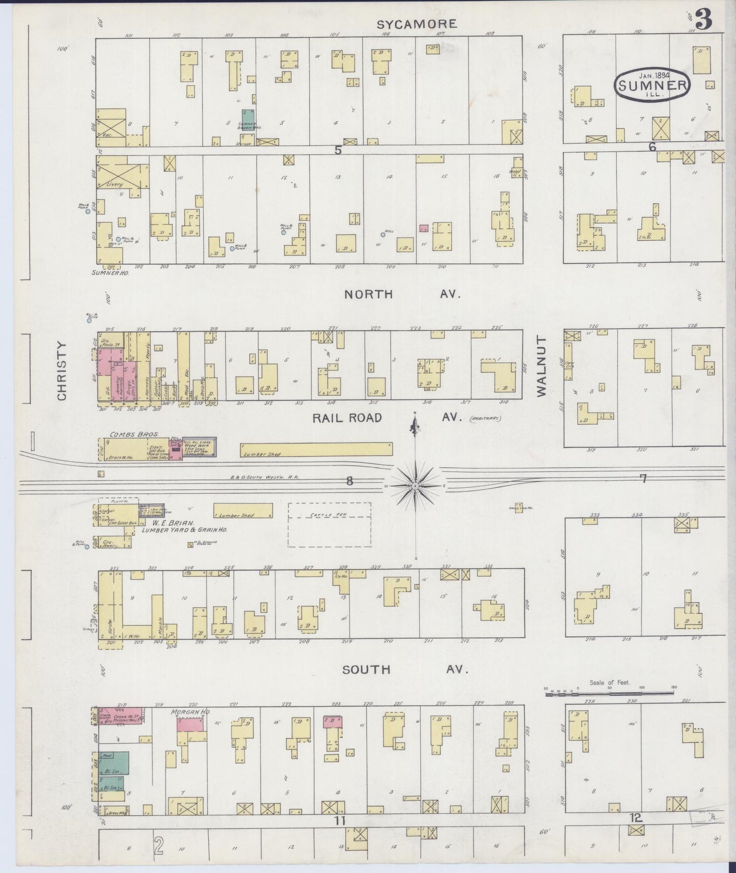Sanborn Fire Insurance Map from Sumner, Lawrence County, Illinois (1894), Sheet #0003 - Complete Map Set gallery image, historic Sanborn map, vintage wall art, Illinois Illinois