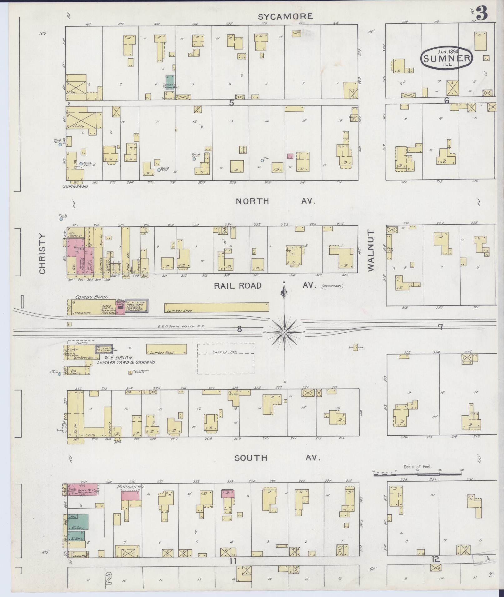 Sanborn Fire Insurance Map from Sumner, Lawrence County, Illinois (1894), Sheet #0003 - Complete Map Set gallery image, historic Sanborn map, vintage wall art, Illinois Illinois