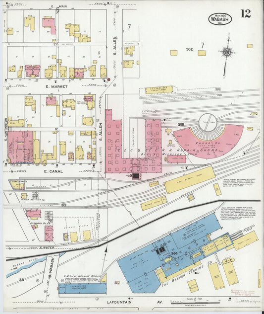 Sanborn Fire Insurance Map from Wabash, Wabash County, Indiana (1920), Sheet #0012 - Historic Sanborn Fire Insurance Map Print, vintage old map wall art, antique decor, genealogy gift, Indiana Indiana map