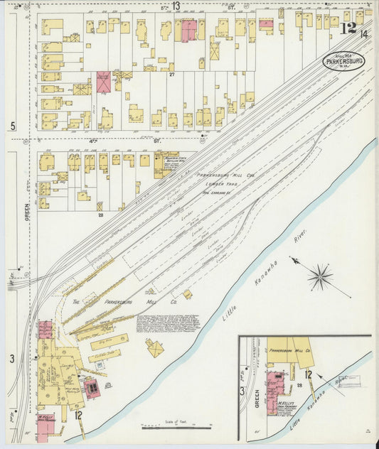 Sanborn Fire Insurance Map from Parkersburg, Wood County, West Virginia (1904), Sheet #0012 - Historic Sanborn Fire Insurance Map Print, vintage old map wall art, antique decor, genealogy gift, West Virginia West Virginia map