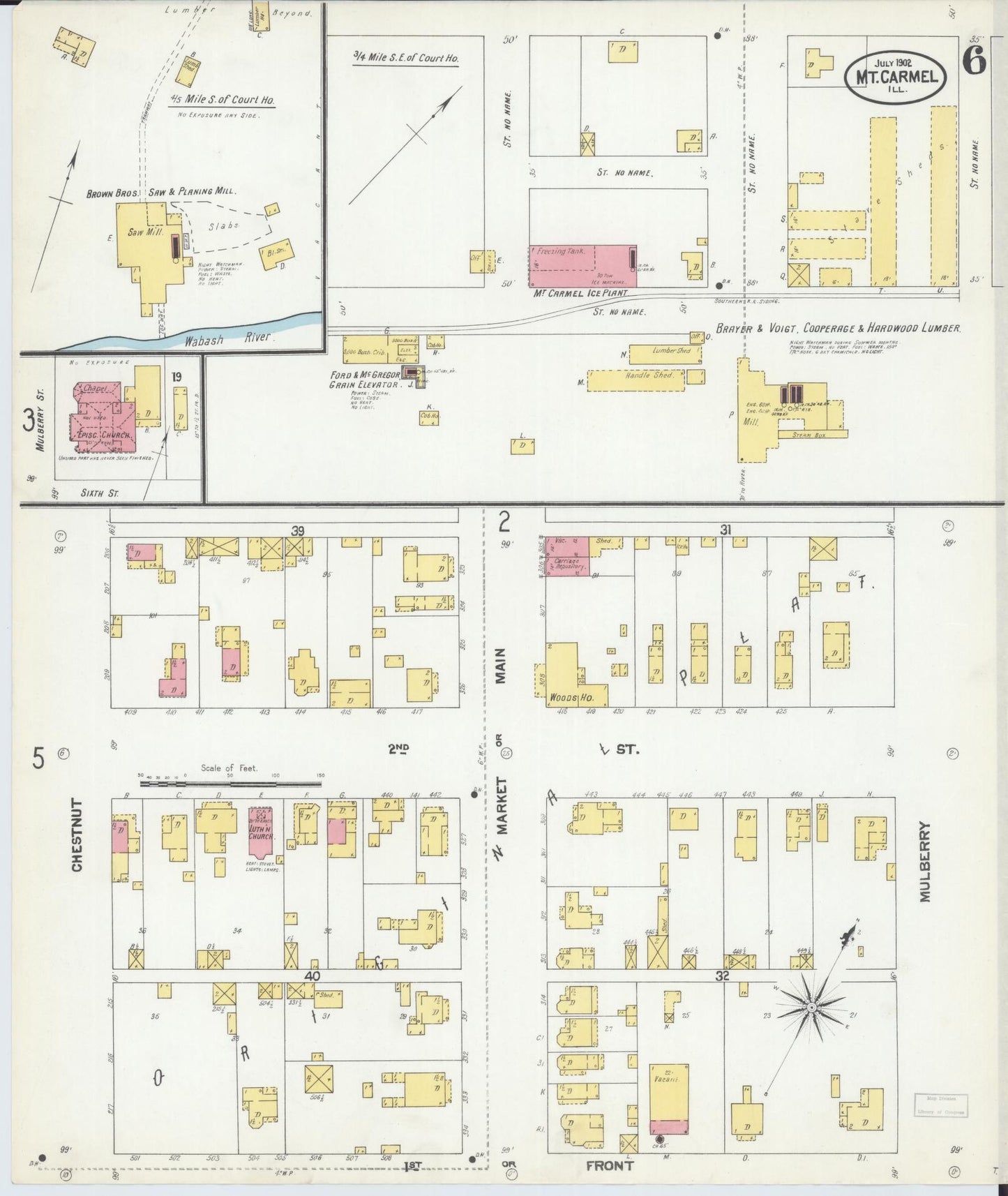 Sanborn Fire Insurance Map from Mount Carmel, Wabash County, Illinois (1902), Sheet #0006 - Complete Map Set gallery image, historic Sanborn map, vintage wall art, Illinois Illinois