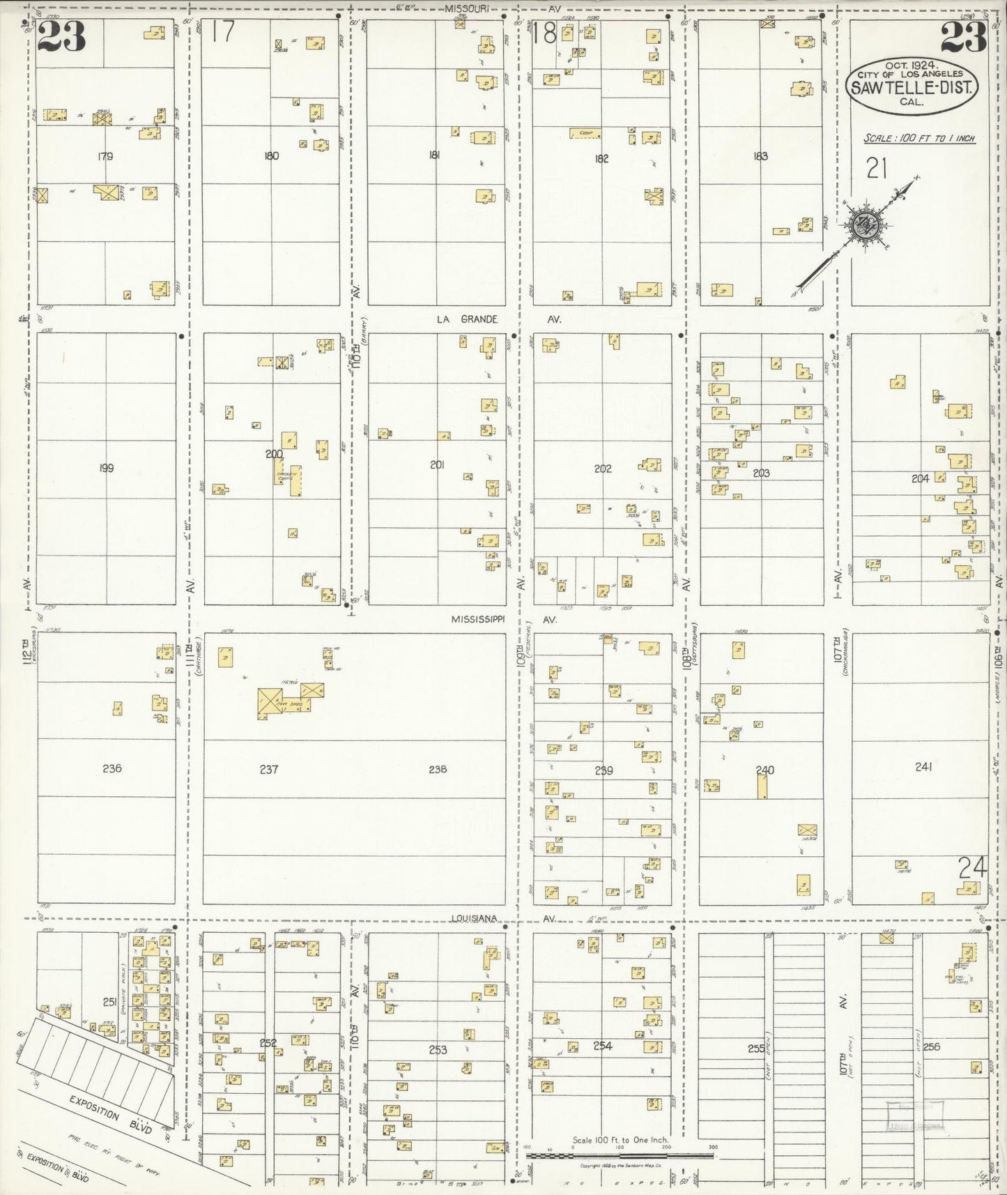 Sanborn Fire Insurance Map from Sawtelle, Los Angeles County, California (1924), Sheet #0023 - Complete Map Set gallery image, historic Sanborn map, vintage wall art, California California