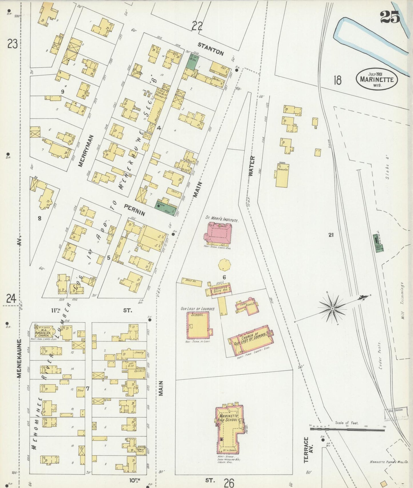 Sanborn Fire Insurance Map from Marinette, Marinette County, Wisconsin (1901), Sheet #0025 - Complete Map Set gallery image, historic Sanborn map, vintage wall art, Wisconsin Wisconsin