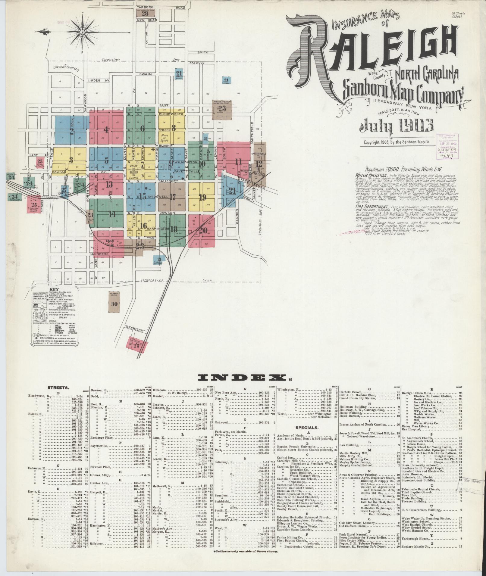 Sanborn Fire Insurance Map from Raleigh, Wake County, North Carolina. (1903) – Historic Sanborn Fire Insurance Map Print