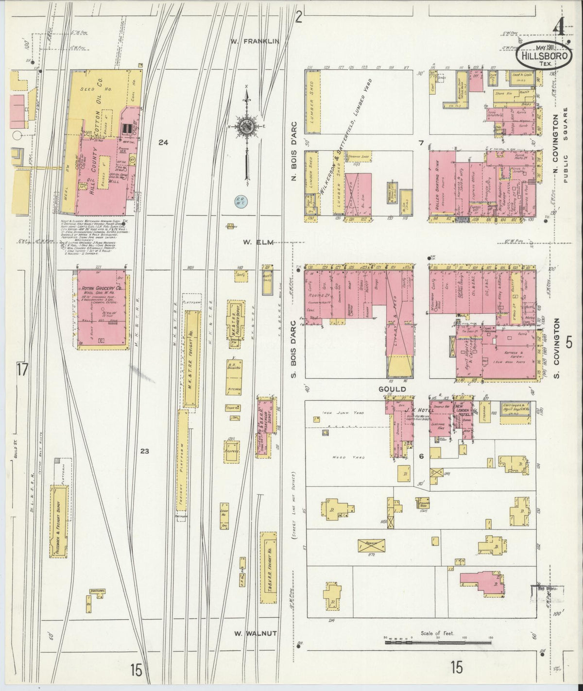 Sanborn Fire Insurance Map from Hillsboro, Hill County, Texas (1911), Sheet #0004 - Complete Map Set gallery image, historic Sanborn map, vintage wall art, Texas Texas