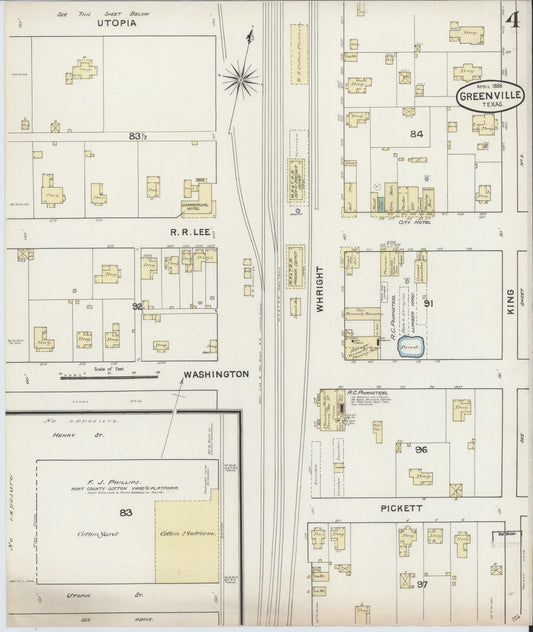 Sanborn Fire Insurance Map from Greenville, Hunt County, Texas (1888), Sheet #0004 - Historic Sanborn Fire Insurance Map Print, vintage old map wall art, antique decor, genealogy gift, Texas Texas map
