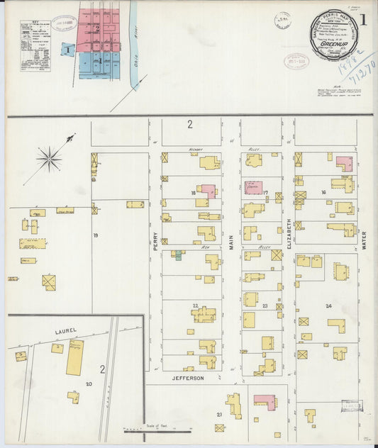 Sanborn Fire Insurance Map from Greenup, Greenup County, Kentucky (1898), Sheet #0001 - Historic Sanborn Fire Insurance Map Print, vintage old map wall art, antique decor, genealogy gift, Kentucky Kentucky map
