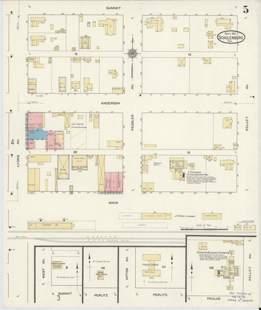 Sanborn Fire Insurance Map from Schulenburg, Fayette County, Texas (1912), Sheet #0005 - Historic Sanborn Fire Insurance Map Print, vintage old map wall art, antique decor, genealogy gift, Texas Texas map