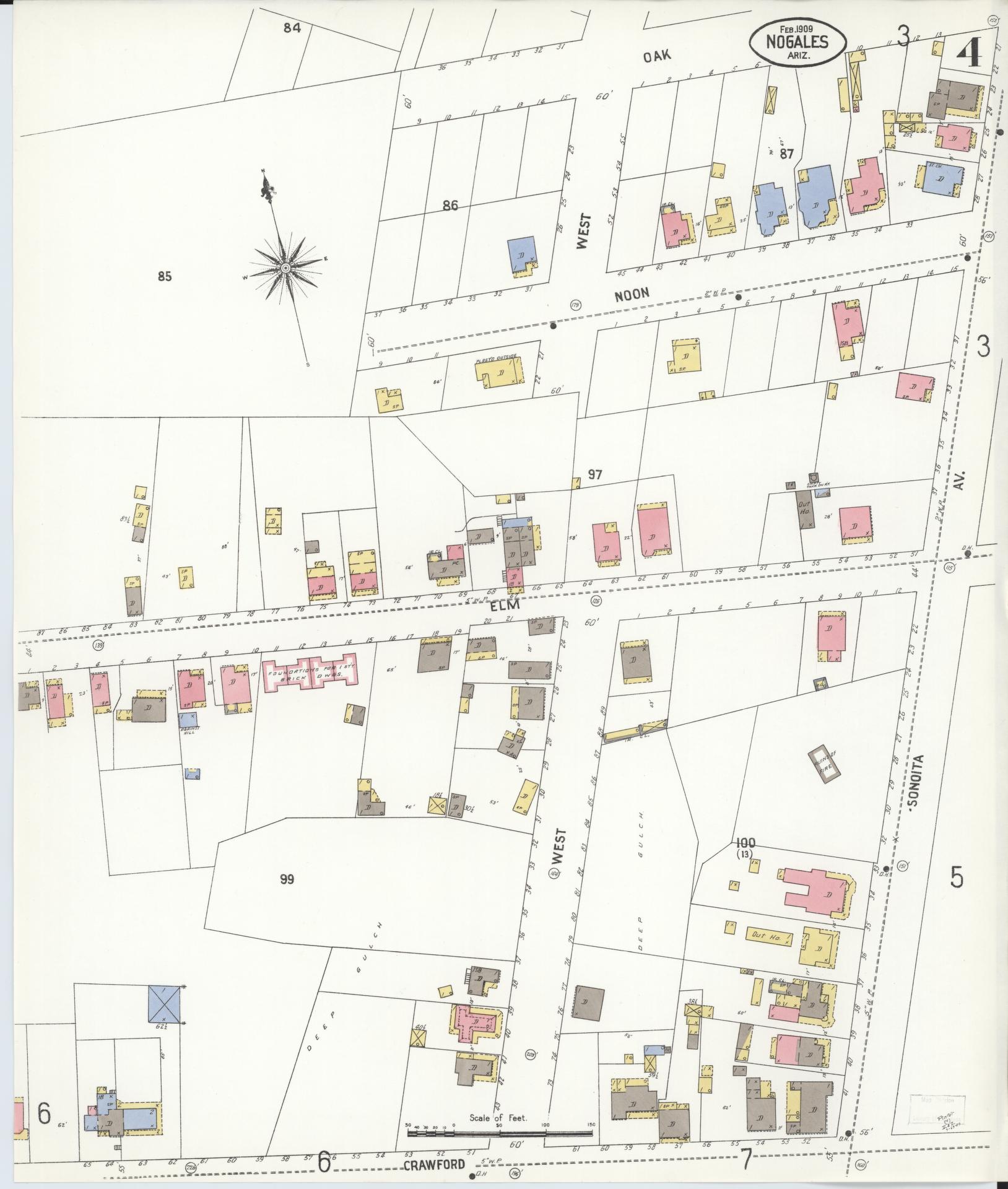 Sanborn Fire Insurance Map from Nogales, Santa Cruz County, Arizona (1909), Sheet #0004 - Complete Map Set gallery image, historic Sanborn map, vintage wall art, Arizona Arizona
