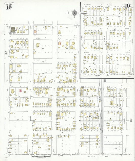 Sanborn Fire Insurance Map from Bay City, Matagorda County, Texas (1942), Sheet #0010 - Historic Sanborn Fire Insurance Map Print, vintage old map wall art, antique decor, genealogy gift, Texas Texas map
