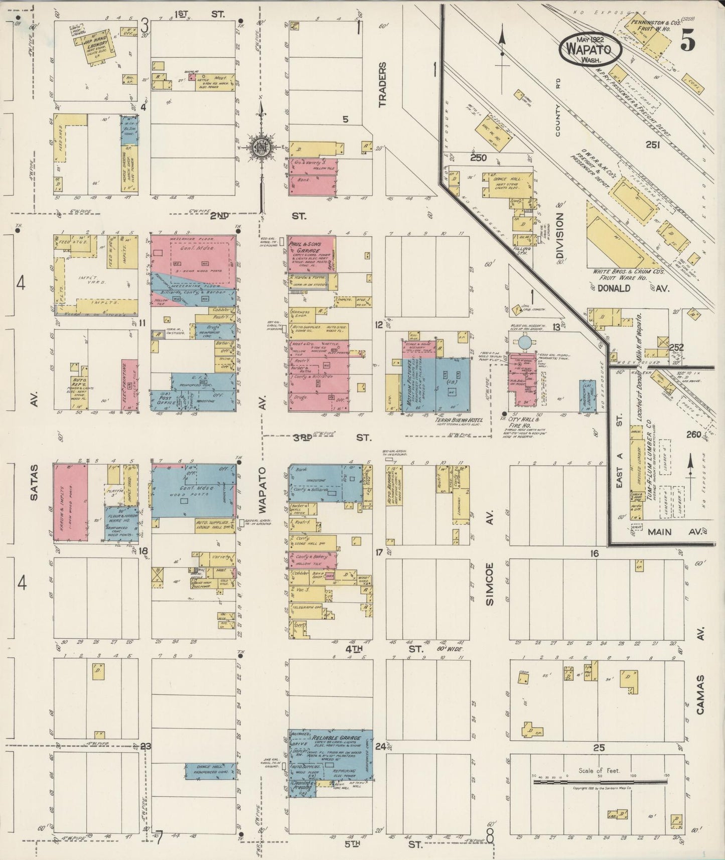 Sanborn Fire Insurance Map from Wapato, Yakima County, Washington (1922), Sheet #0005 - Complete Map Set gallery image, historic Sanborn map, vintage wall art, Washington Washington