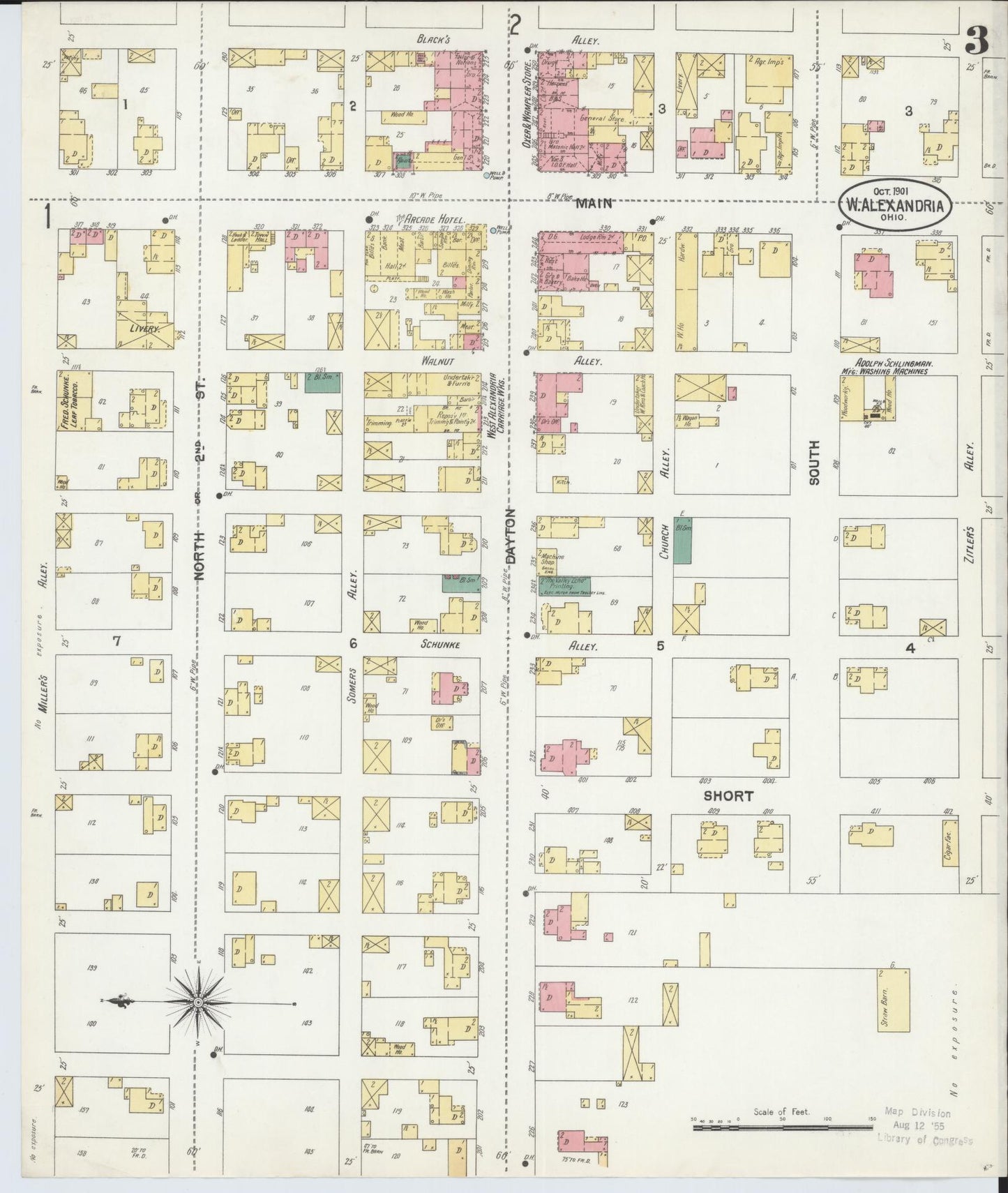 Sanborn Fire Insurance Map from West Alexandria, Preble County, Ohio (1901), Sheet #0003 - Complete Map Set gallery image, historic Sanborn map, vintage wall art, Ohio Ohio