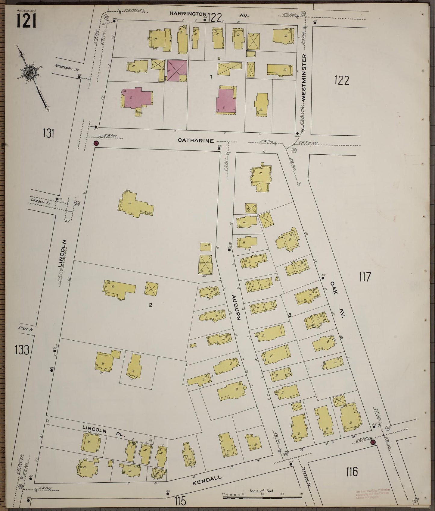 Sanborn Fire Insurance Map from Worcester, Worcester County, Massachusetts (1910), Sheet #0121 - Historic Sanborn Fire Insurance Map Print, vintage old map wall art, antique decor, genealogy gift, Massachusetts Massachusetts map