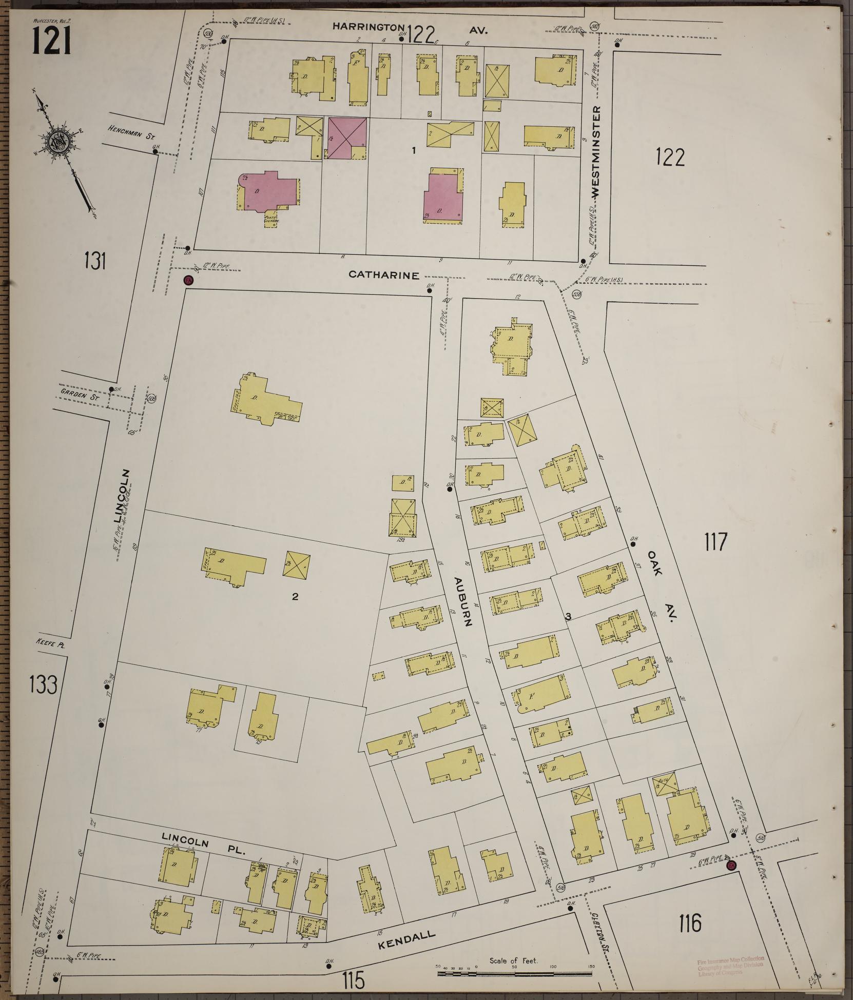 Sanborn Fire Insurance Map from Worcester, Worcester County, Massachusetts (1910), Sheet #0121 - Historic Sanborn Fire Insurance Map Print, vintage old map wall art, antique decor, genealogy gift, Massachusetts Massachusetts map
