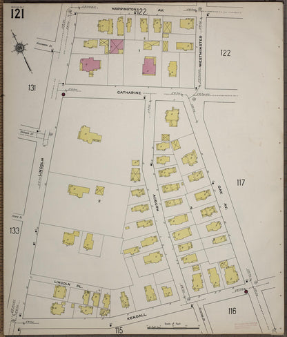 Sanborn Fire Insurance Map from Worcester, Worcester County, Massachusetts (1910), Sheet #0121 - Historic Sanborn Fire Insurance Map Print, vintage old map wall art, antique decor, genealogy gift, Massachusetts Massachusetts map