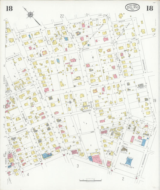 Sanborn Fire Insurance Map from Del Rio, Val Verde County, Texas (1930), Sheet #0018 - Historic Sanborn Fire Insurance Map Print, vintage old map wall art, antique decor, genealogy gift, Texas Texas map