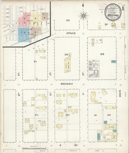 Sanborn Fire Insurance Map from Montesano, Grays Harbor County, Washington (1891), Sheet #0001 - Complete Map Set gallery image, historic Sanborn map, vintage wall art, Washington Washington
