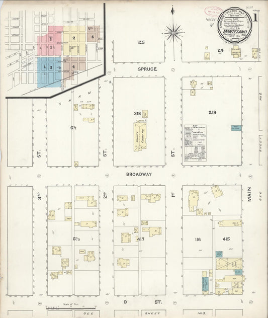 Sanborn Fire Insurance Map from Montesano, Grays Harbor County, Washington (1891), Sheet #0001 - Complete Map Set gallery image, historic Sanborn map, vintage wall art, Washington Washington