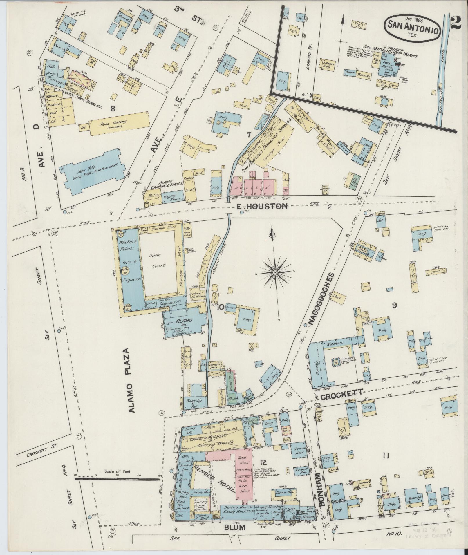 Sanborn Fire Insurance Map from San Antonio, Bexar County, Texas. (1888), Sheet 2 – Historic Sanborn Fire Insurance Map Print