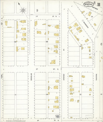 Sanborn Fire Insurance Map from Wenatchee, Chelan County, Washington (1905), Sheet #0011 - Complete Map Set gallery image, historic Sanborn map, vintage wall art, Washington Washington